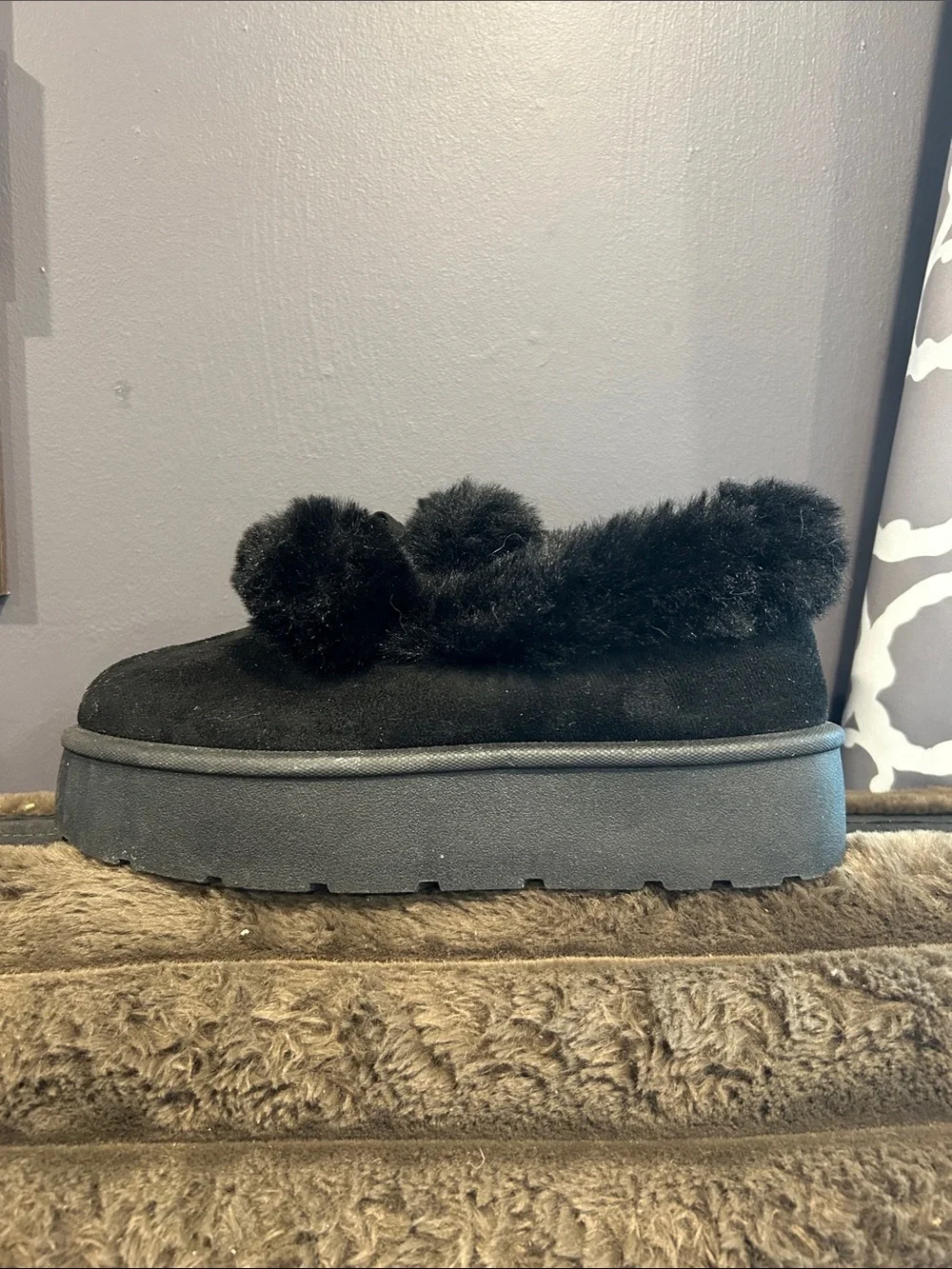 ROUGE Helium Faux Fur Lined Black Slip-On Platform Clog